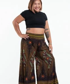 HaremPants.com Women's Plus Size Peacock Eyes Palazzo Style Harem Pants In Brown Gold