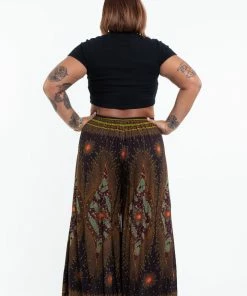 HaremPants.com Women's Plus Size Peacock Eyes Palazzo Style Harem Pants In Brown Gold