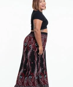 HaremPants.com Plus Size Paisley Feathers Palazzo Style Harem Pants In Black