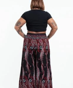 HaremPants.com Plus Size Paisley Feathers Palazzo Style Harem Pants In Black