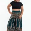 HaremPants.com Women's Plus Size Paisley Feathers Palazzo Style Harem Pants In Green