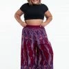 HaremPants.com Plus Size Paisley Feathers Palazzo Style Harem Pants In Red