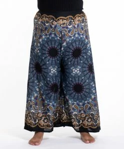 HaremPants.com Plus Size Paisley Mandalas Palazzo Style Harem Pants In Gray