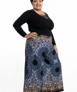 HaremPants.com Plus Size Paisley Mandalas Palazzo Style Harem Pants In Gray