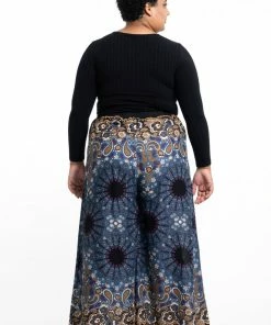 HaremPants.com Plus Size Paisley Mandalas Palazzo Style Harem Pants In Gray