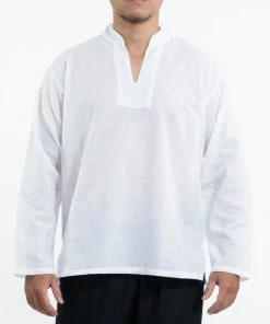 HaremPants.com Men's Mens Yoga Shirts Nehru Collared In White