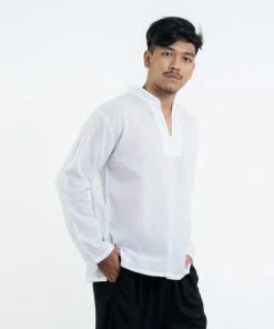 HaremPants.com Men's Mens Yoga Shirts Nehru Collared In White