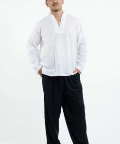 HaremPants.com Men's Mens Yoga Shirts Nehru Collared In White