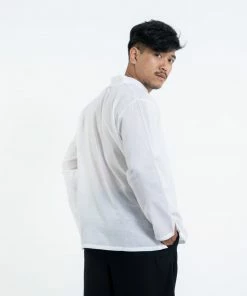 HaremPants.com Men's Mens Yoga Shirts Nehru Collared In White