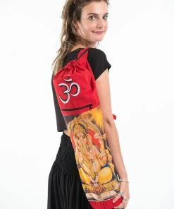 HaremPants.com Red Harem Pants Red Embroidered Ohm + Ganesha Print Cotton & Hemp Yoga Mat Bag