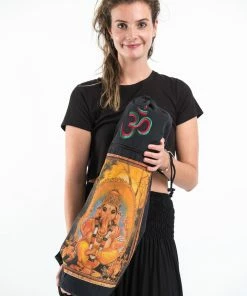 HaremPants.com Black Harem Pants Black Embroidered Ohm + Ganesha Print Cotton & Hemp Yoga Mat Bag