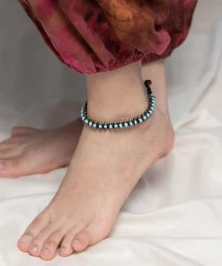 HaremPants.com Hand Made Fair Trade Anklet Double Strand Brass Beads Blue Blue Harem Pants