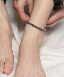 HaremPants.com Handmade Anklets Hand Made Fair Trade Anklet Waxed Cotton Silver Beads Chocolate