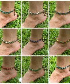 HaremPants.com Hand Made Fair Trade Anklet Three Strand Brass Beads Multi Handmade Anklets