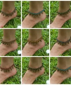 HaremPants.com Hand Made Fair Trade Anklet Double Strand Brass Coins Turquoise Handmade Anklets
