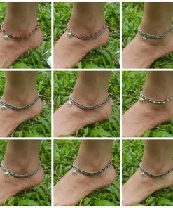 HaremPants.com Hand Made Fair Trade Anklet Double Strand Silver Beads Blue Grey Elephant Blue Harem Pants