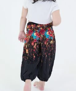 HaremPants.com High Cut Floral Kids Harem Pants In Black