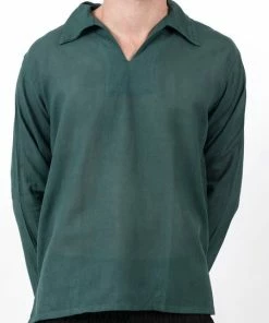 HaremPants.com Mens Yoga Shirts Collar V Neck In Dark Teal Men's