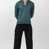 HaremPants.com Men's Mens Yoga Shirts Nehru Collared In Dark Teal