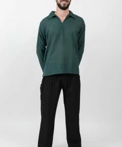 HaremPants.com Mens Yoga Shirts Collar V Neck In Dark Teal Men's
