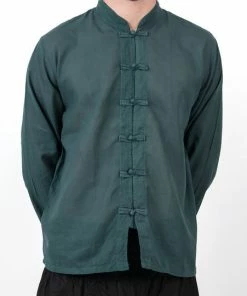 HaremPants.com Mens Yoga Shirts Chinese Collared In Dark Teal Men's