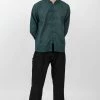 HaremPants.com Mens Yoga Shirts Chinese Collared In Dark Teal Men's