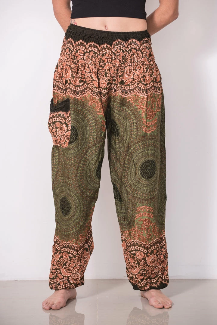 HaremPants.com Geometric Mandalas Women's Harem Pants In Olive 6 HaremPants.com Geometric Mandalas Women's Harem Pants In Olive