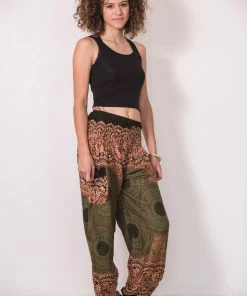 HaremPants.com Geometric Mandalas Women's Harem Pants In Olive 8 HaremPants.com Geometric Mandalas Women's Harem Pants In Olive
