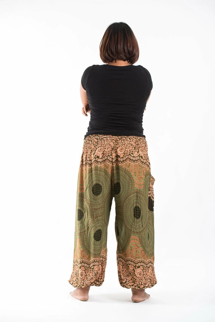 HaremPants.com Plus Size Geometric Mandalas Women's Harem Pants In Olive 6 HaremPants.com Plus Size Geometric Mandalas Women's Harem Pants In Olive