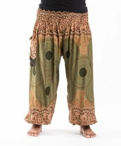 HaremPants.com Plus Size Geometric Mandalas Women's Harem Pants In Olive 7 HaremPants.com Plus Size Geometric Mandalas Women's Harem Pants In Olive