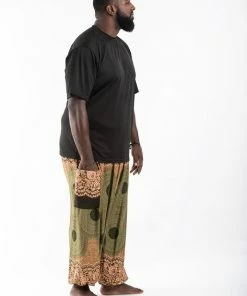 HaremPants.com Plus Size Geometric Mandalas Men's Harem Pants In Olive