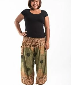 HaremPants.com Plus Size Geometric Mandalas Women's Harem Pants In Olive