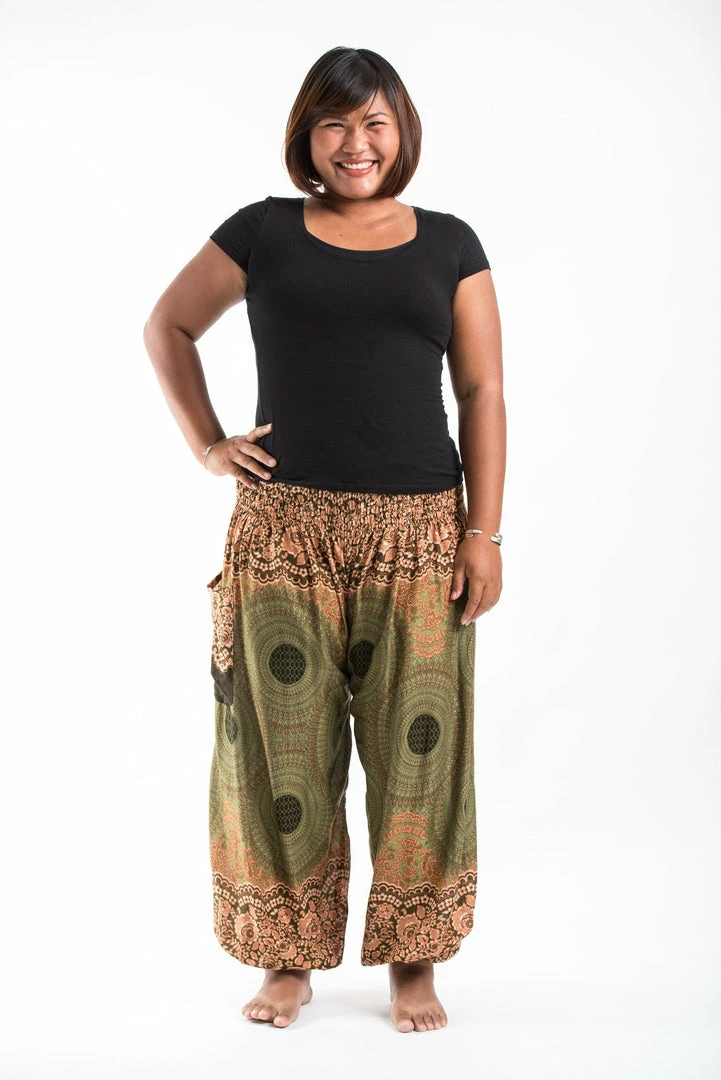 HaremPants.com Plus Size Geometric Mandalas Women's Harem Pants In Olive 3 HaremPants.com Plus Size Geometric Mandalas Women's Harem Pants In Olive