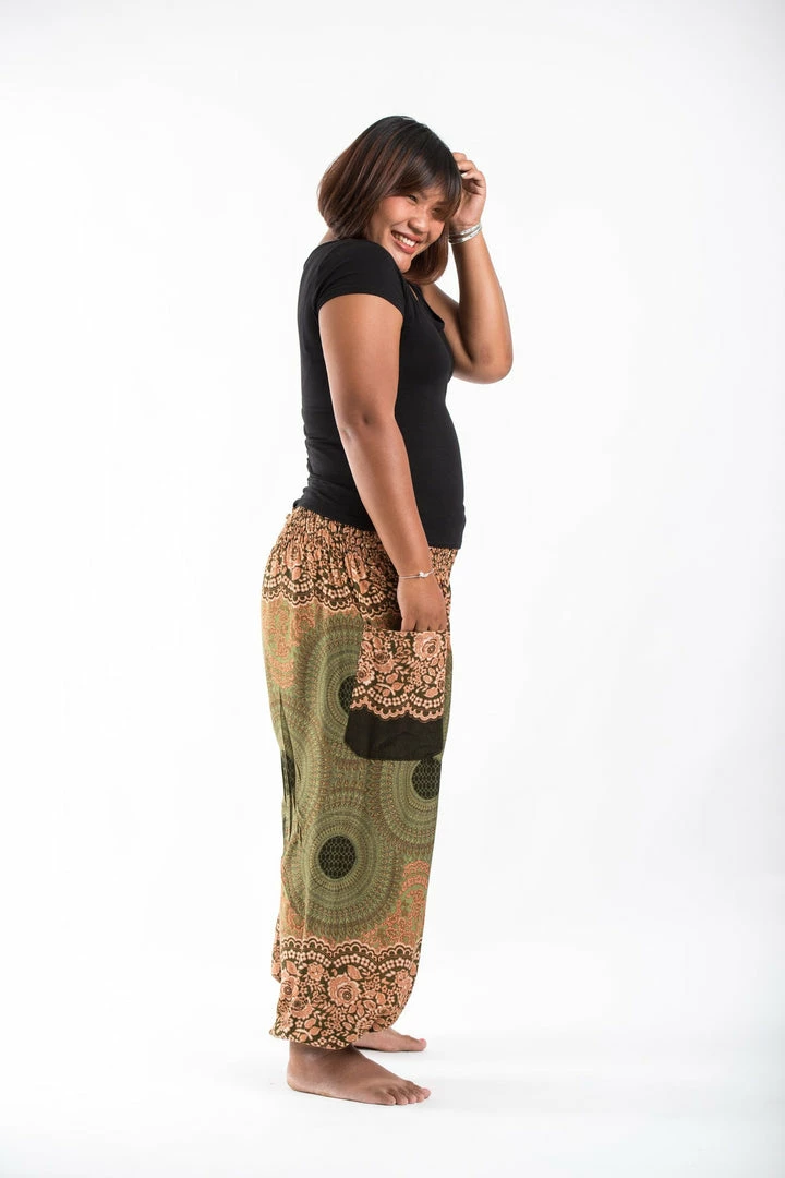 HaremPants.com Plus Size Geometric Mandalas Women's Harem Pants In Olive 5 HaremPants.com Plus Size Geometric Mandalas Women's Harem Pants In Olive